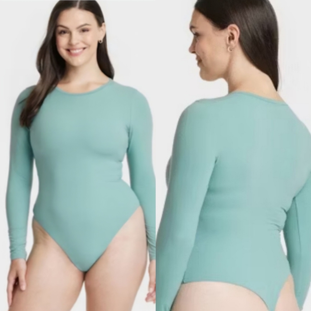 Auden Aqua Green Luxury 4-Way Stretch Long Sleeve Bodysuit